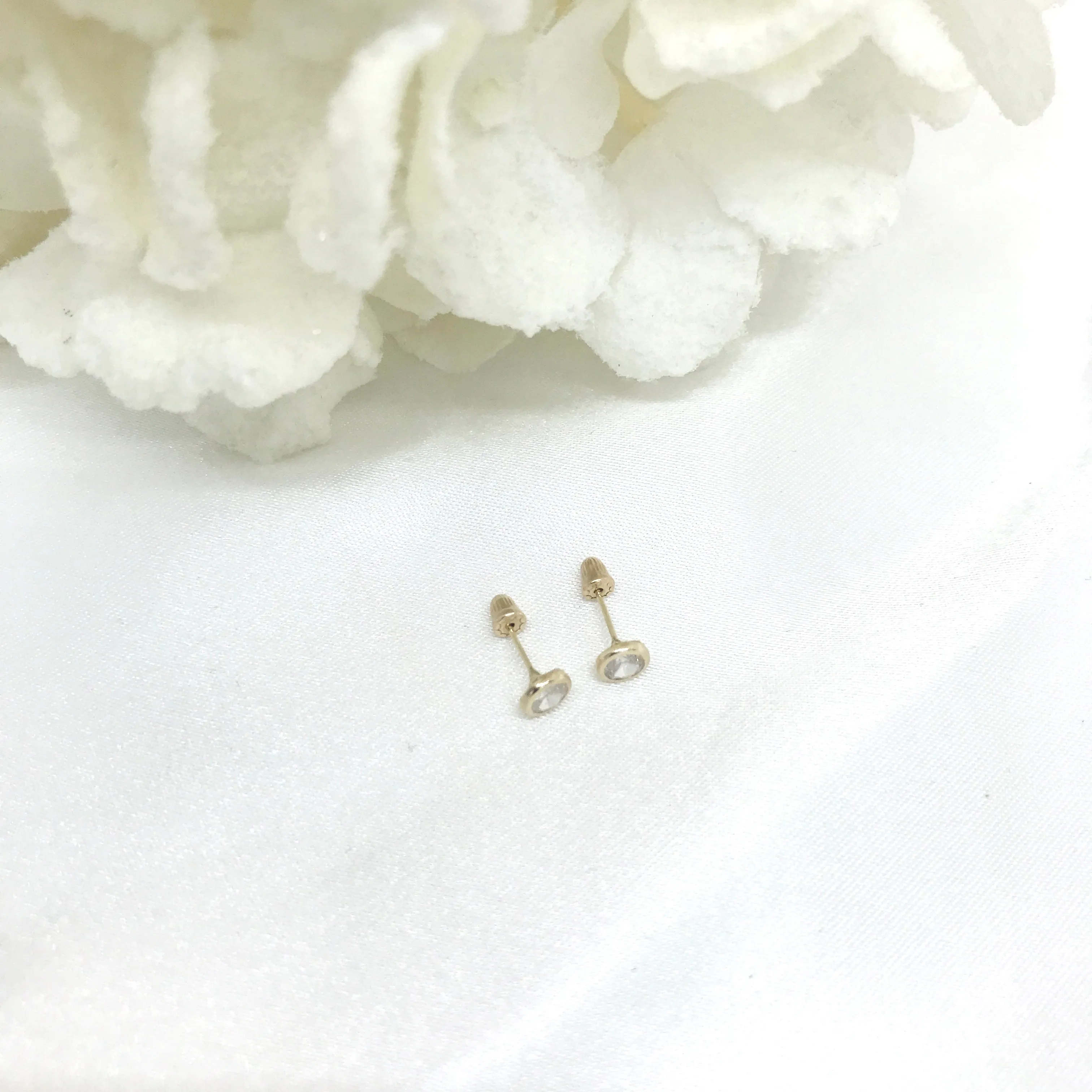 14k Yellow Gold Bezel Set CZ Baby Screw backs