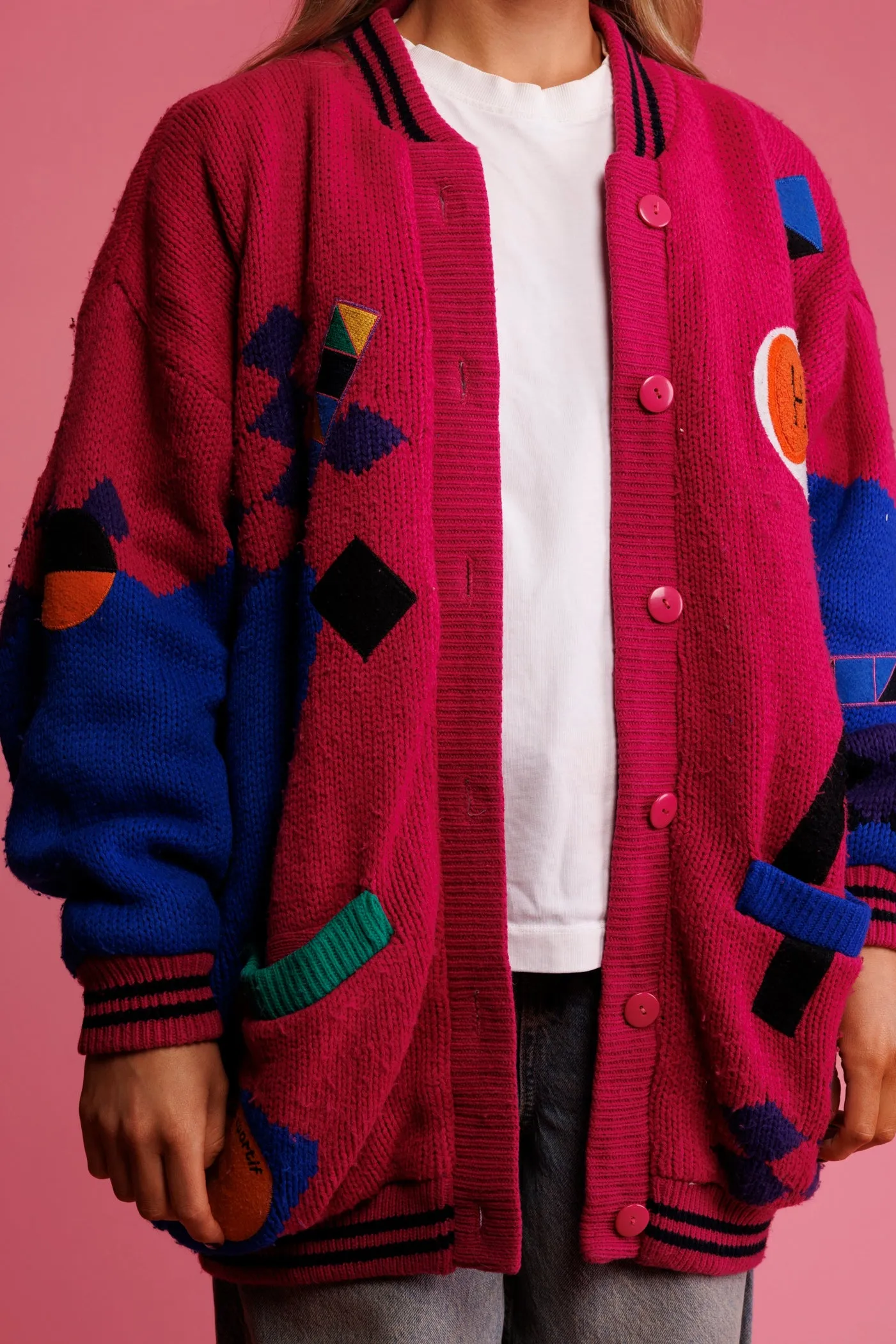 1980's Chunky Knit Cardi Coat L