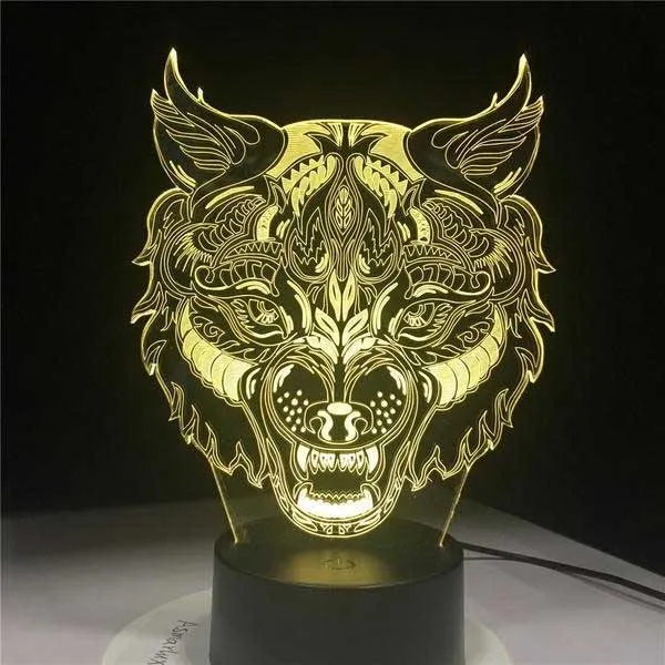 3D Holographic Wolf King Lamp