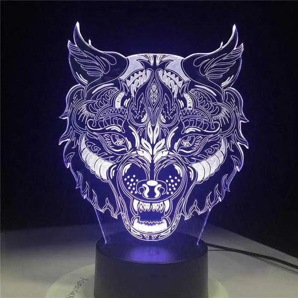 3D Holographic Wolf King Lamp