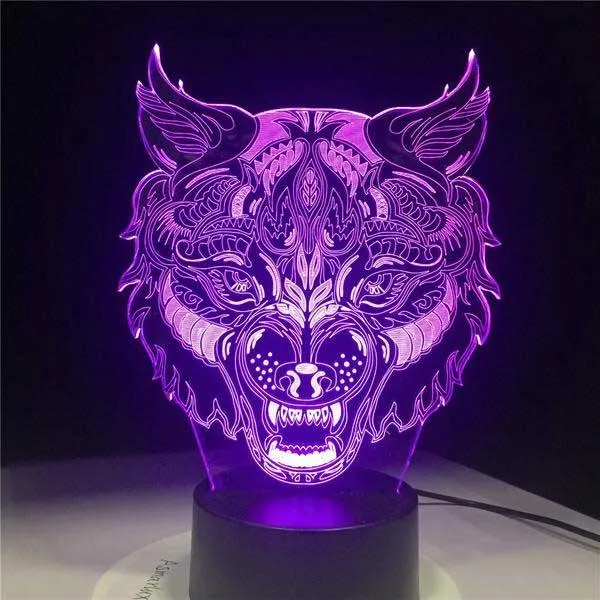 3D Holographic Wolf King Lamp