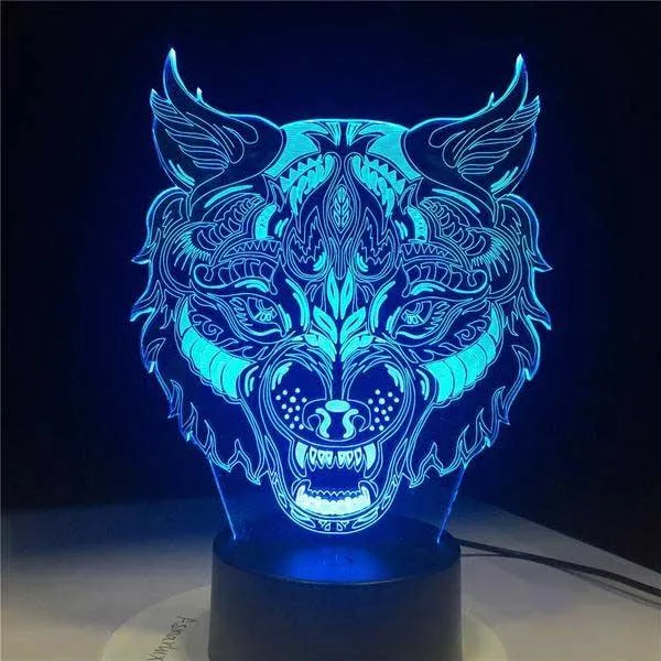 3D Holographic Wolf King Lamp