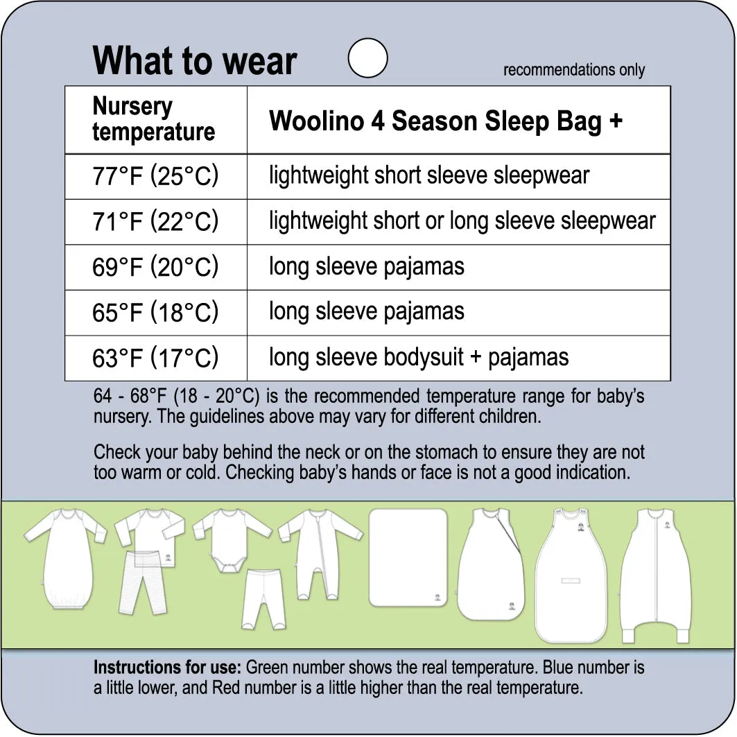 4 Season® Baby Sleep Bag with Feet, Merino Wool & Organic Cotton, Birch Gray