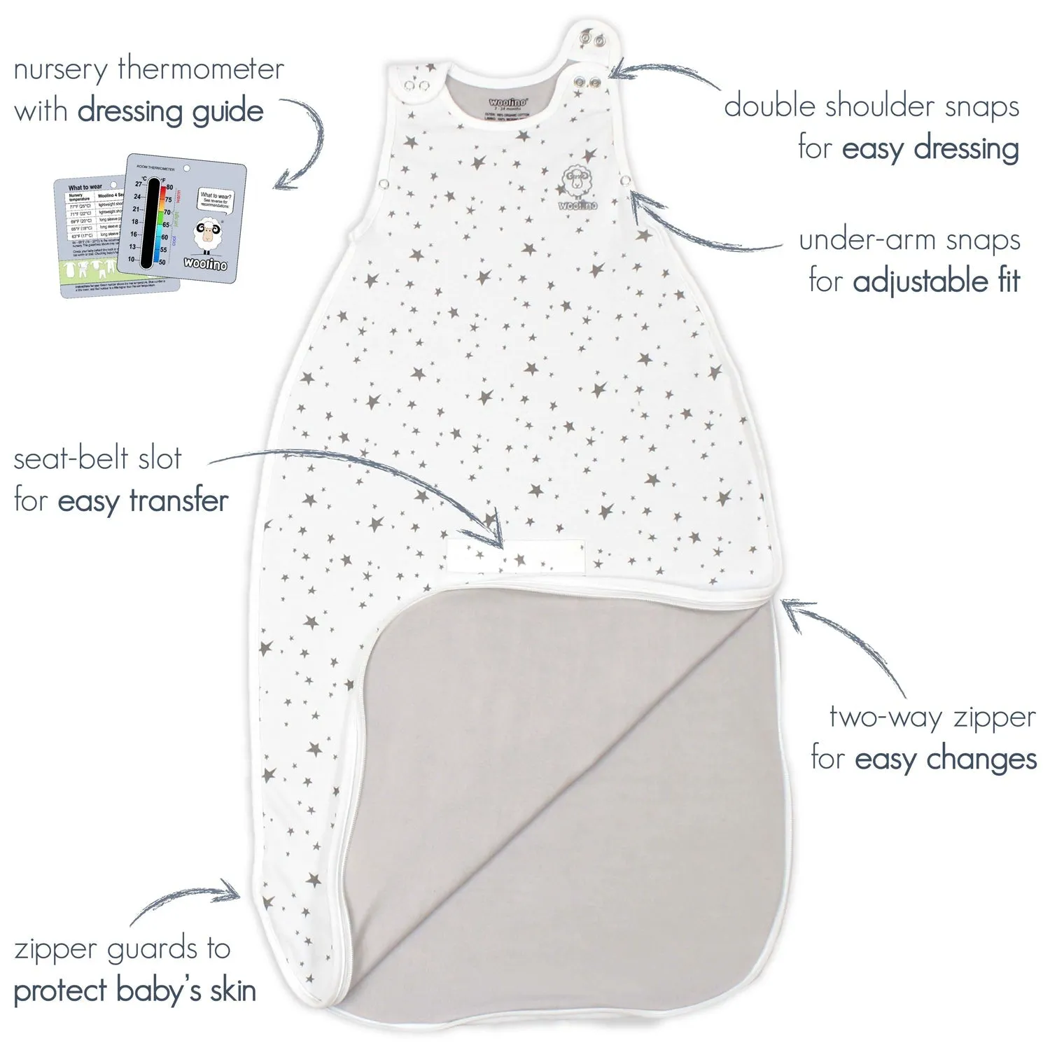 4 Season® Ultimate Baby Sleep Bag, Merino Wool & Organic Cotton, 2 Months - 2 Years, Palms