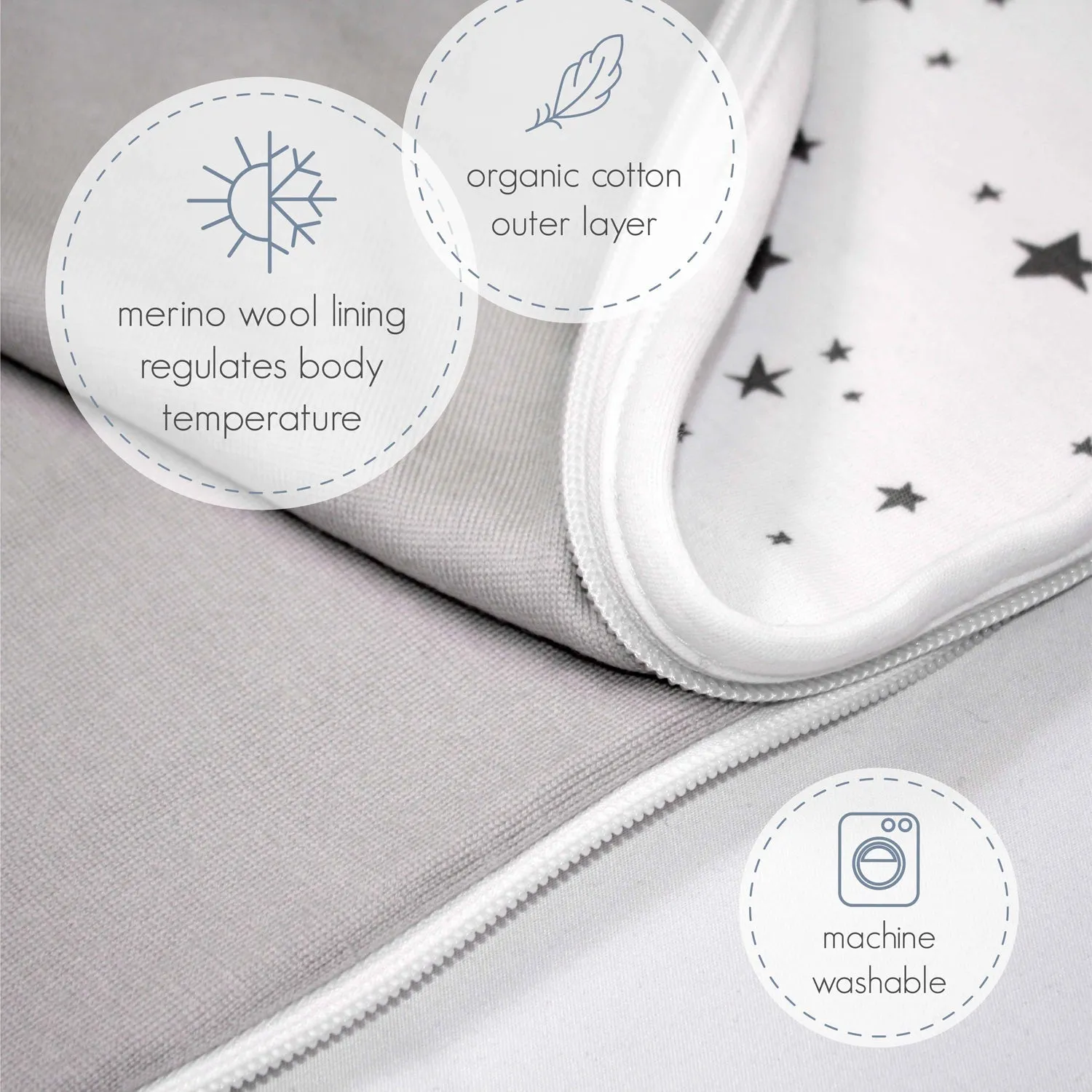 4 Season® Ultimate Baby Sleep Bag, Merino Wool & Organic Cotton, 2 Months - 2 Years, Palms