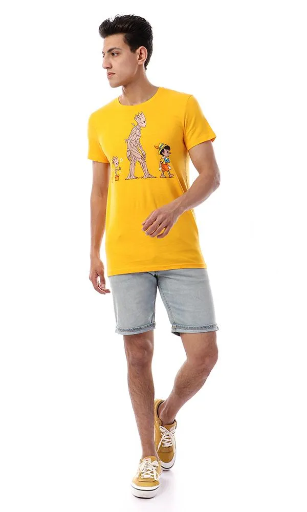 57563 " Groot & Pinokio " Printed Round Collar T-Shirt - Amber