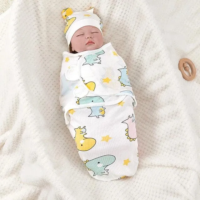 Adjustable Cotton Newborn Sleeping Bag Set - Cozy Baby Swaddle Wrap with Hat | Anti-Kick Warm Soft Blanket for Infants