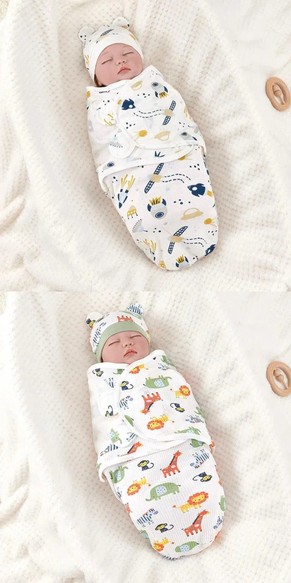 Adjustable Cotton Newborn Sleeping Bag Set - Cozy Baby Swaddle Wrap with Hat | Anti-Kick Warm Soft Blanket for Infants