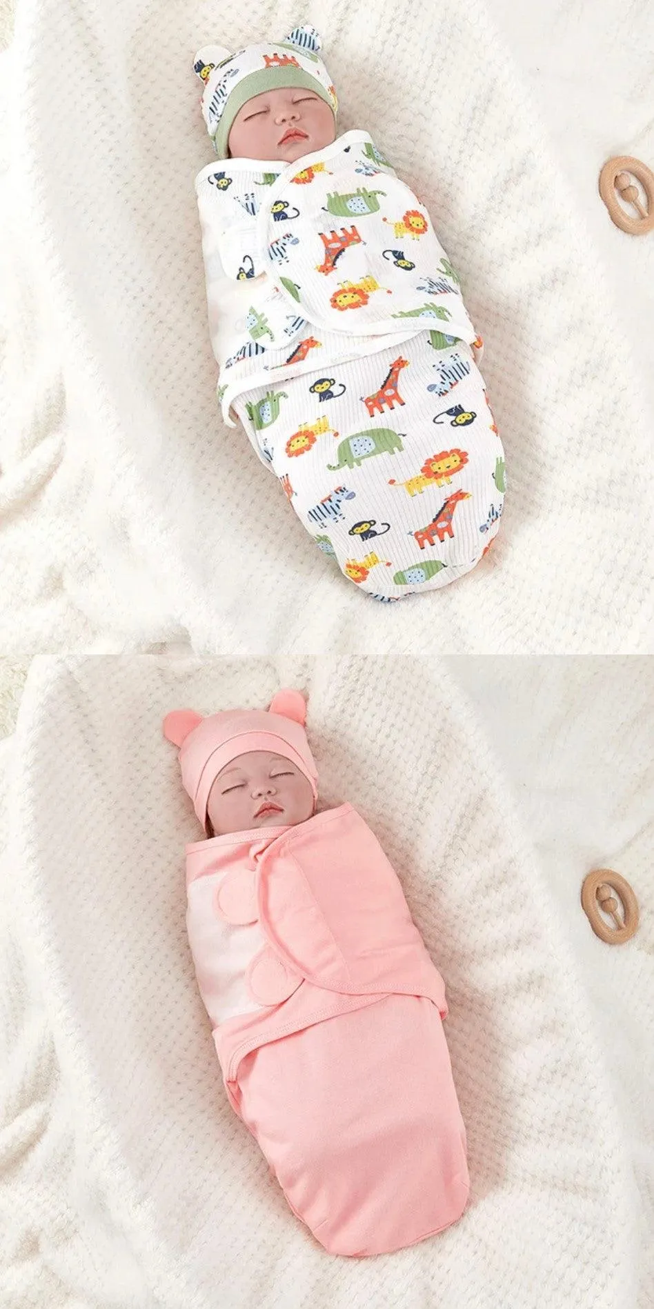 Adjustable Cotton Newborn Sleeping Bag Set - Cozy Baby Swaddle Wrap with Hat | Anti-Kick Warm Soft Blanket for Infants