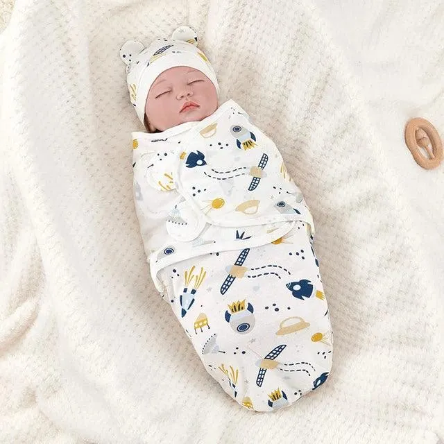 Adjustable Cotton Newborn Sleeping Bag Set - Cozy Baby Swaddle Wrap with Hat | Anti-Kick Warm Soft Blanket for Infants