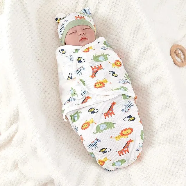 Adjustable Cotton Newborn Sleeping Bag Set - Cozy Baby Swaddle Wrap with Hat | Anti-Kick Warm Soft Blanket for Infants