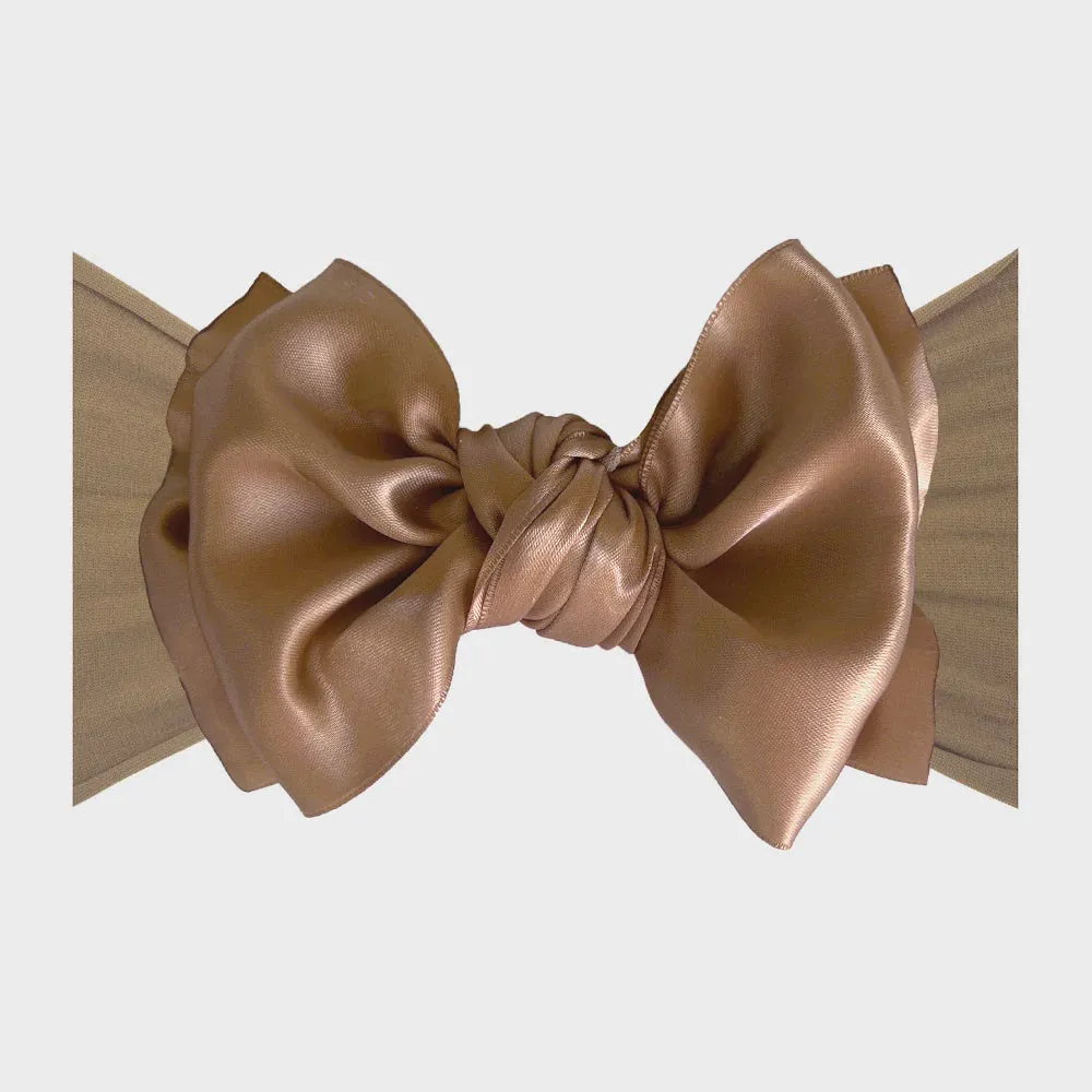 Baby Bling Satin Fab Headband Bow: Latte