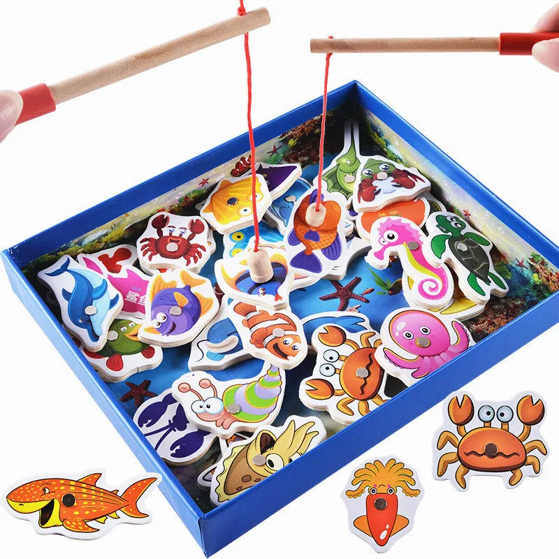 Baby Educational Toys 32Pcs Fish Wooden Magnetic Fishing Toy Set Fish Game Educational Fishing Toy Child Birthday/Christmas Gift