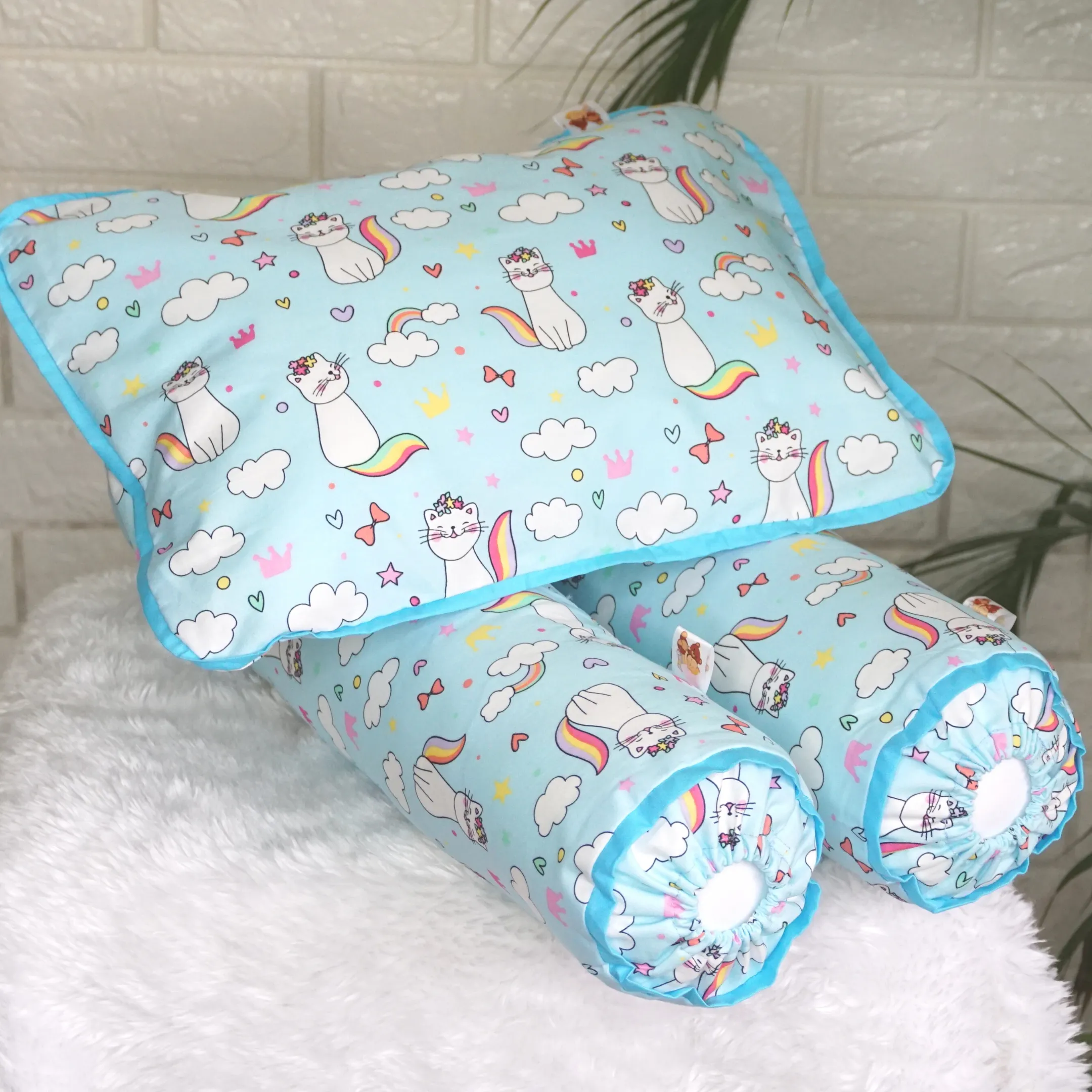 Babycuddleph Bolster Pillow Set Cats in Blue