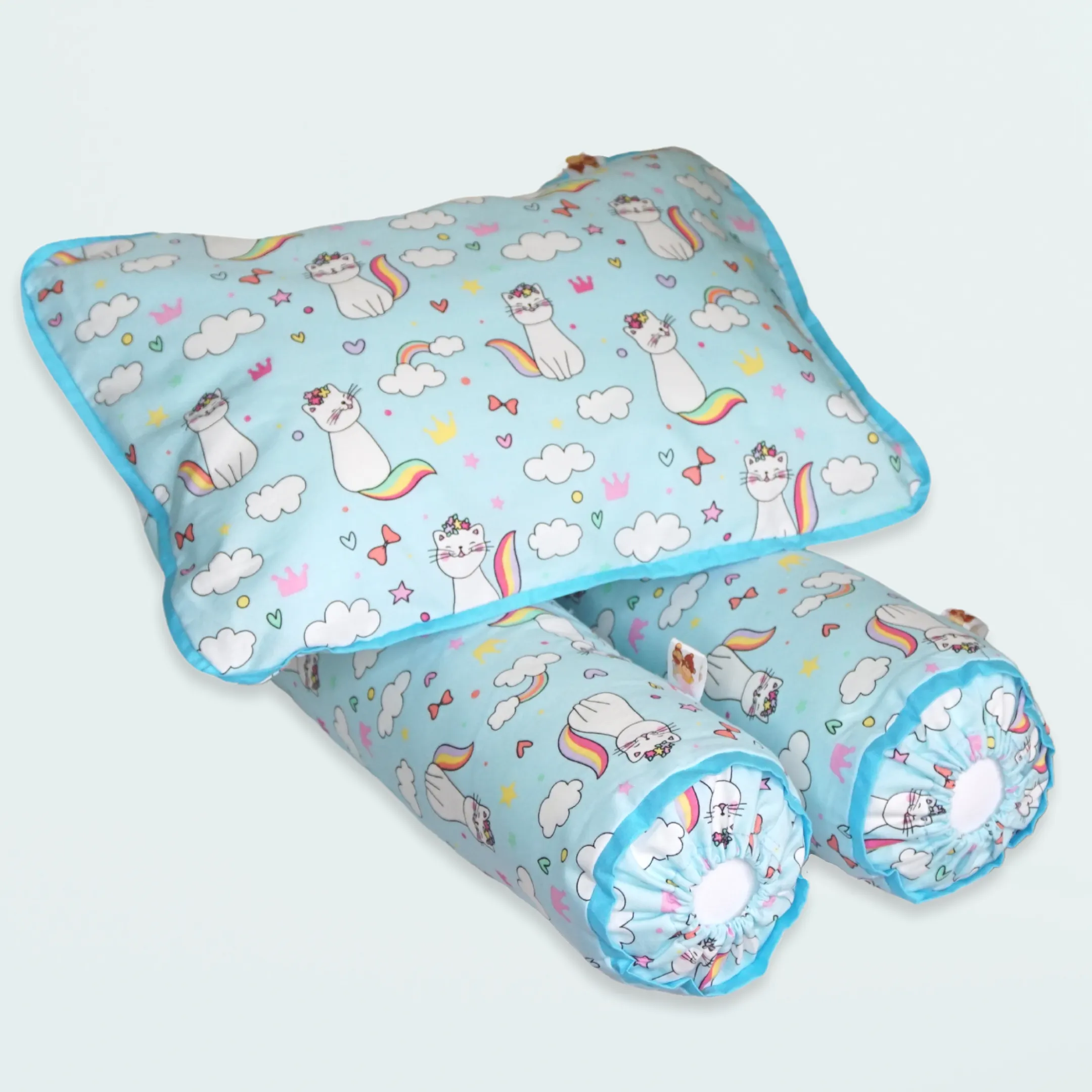 Babycuddleph Bolster Pillow Set Cats in Blue