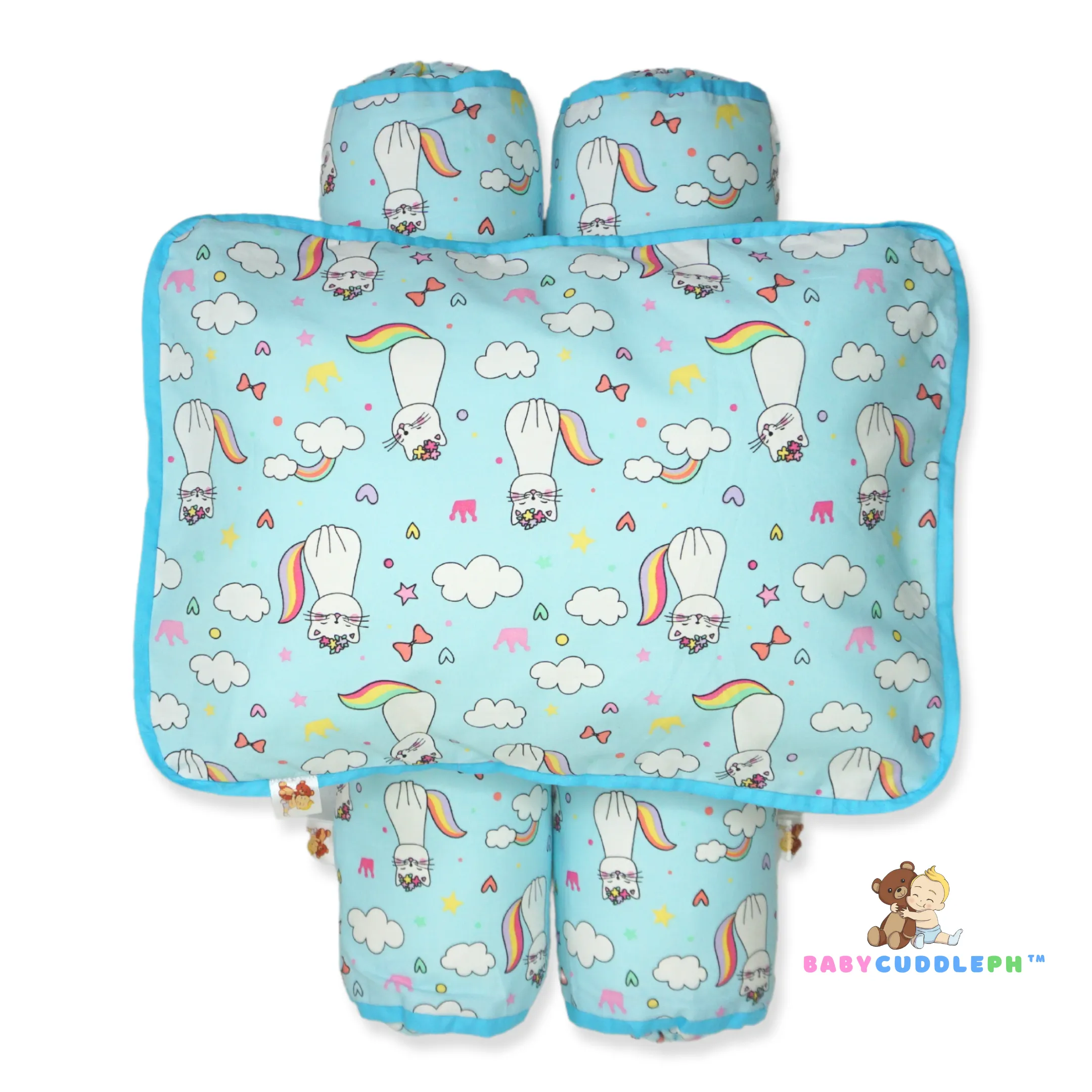 Babycuddleph Bolster Pillow Set Cats in Blue