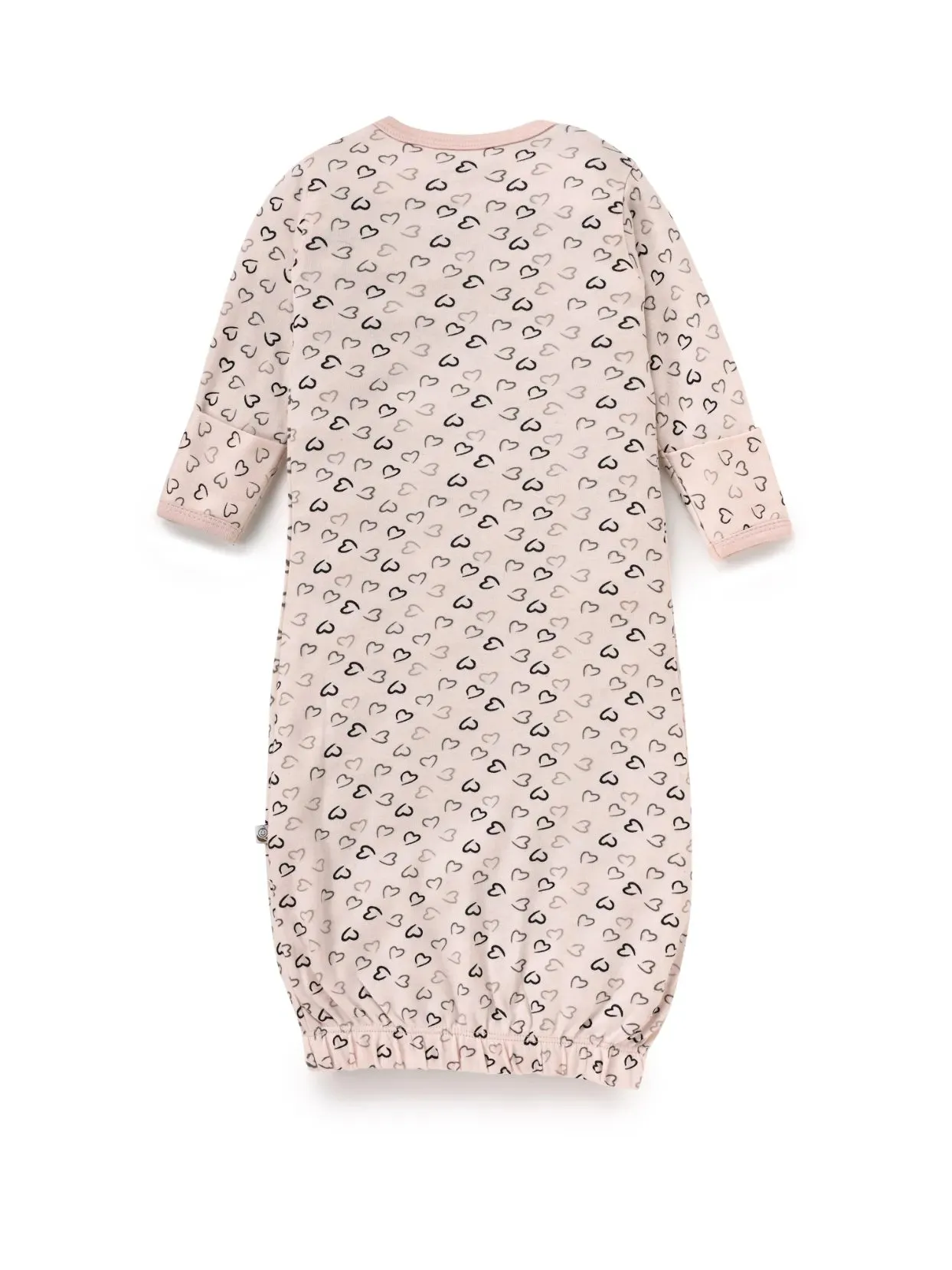 Full sleeve black heart shaped pattern in soft pink with closure snap button sleeping gown  for baby