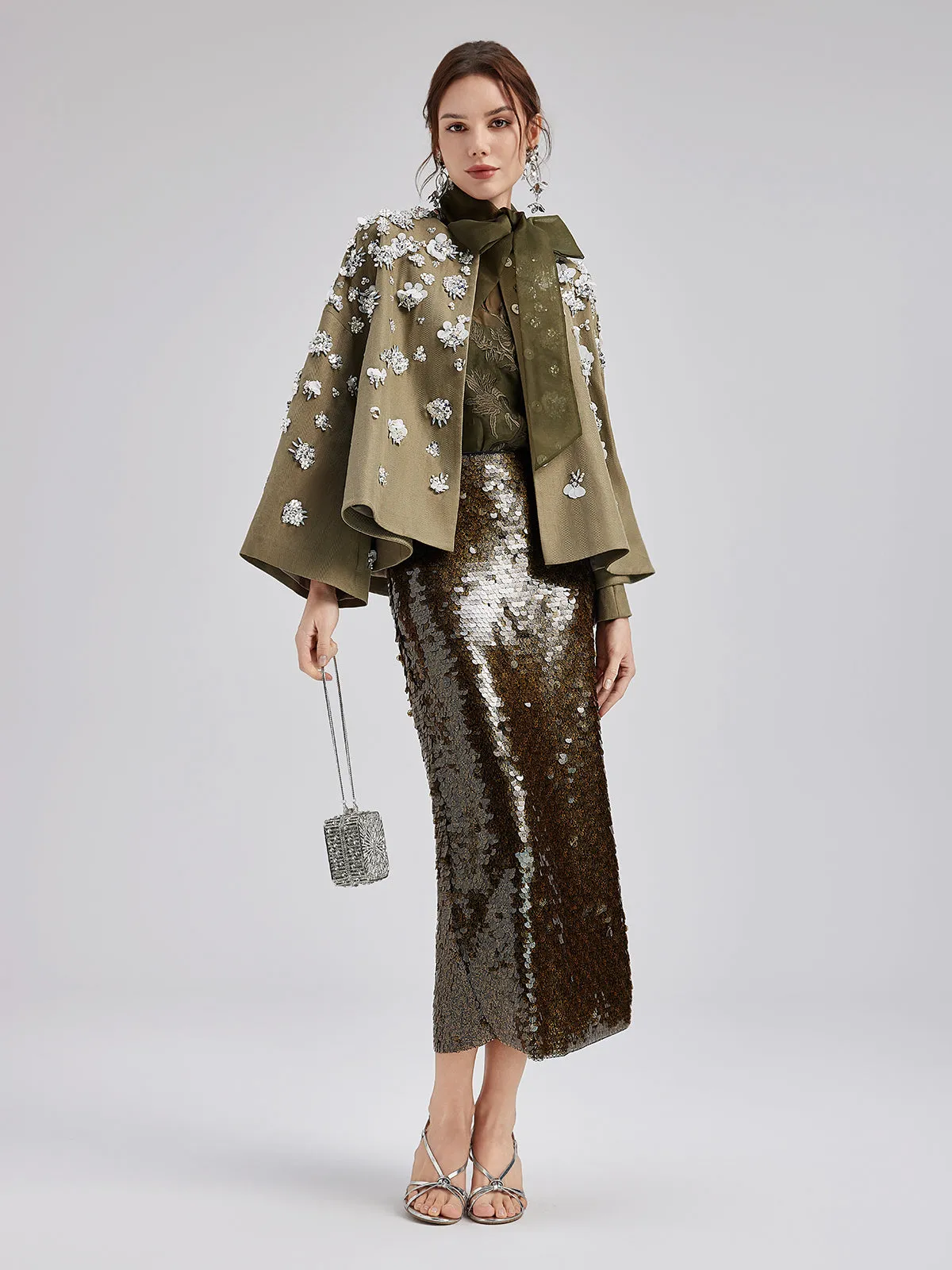 Hand-Embroidered Linen Cape Coat