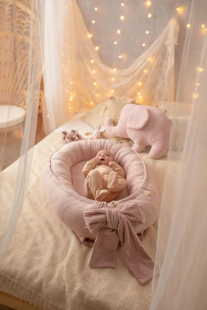 Handmade Soft Corduroy Velour Baby Nest - Powder Pink