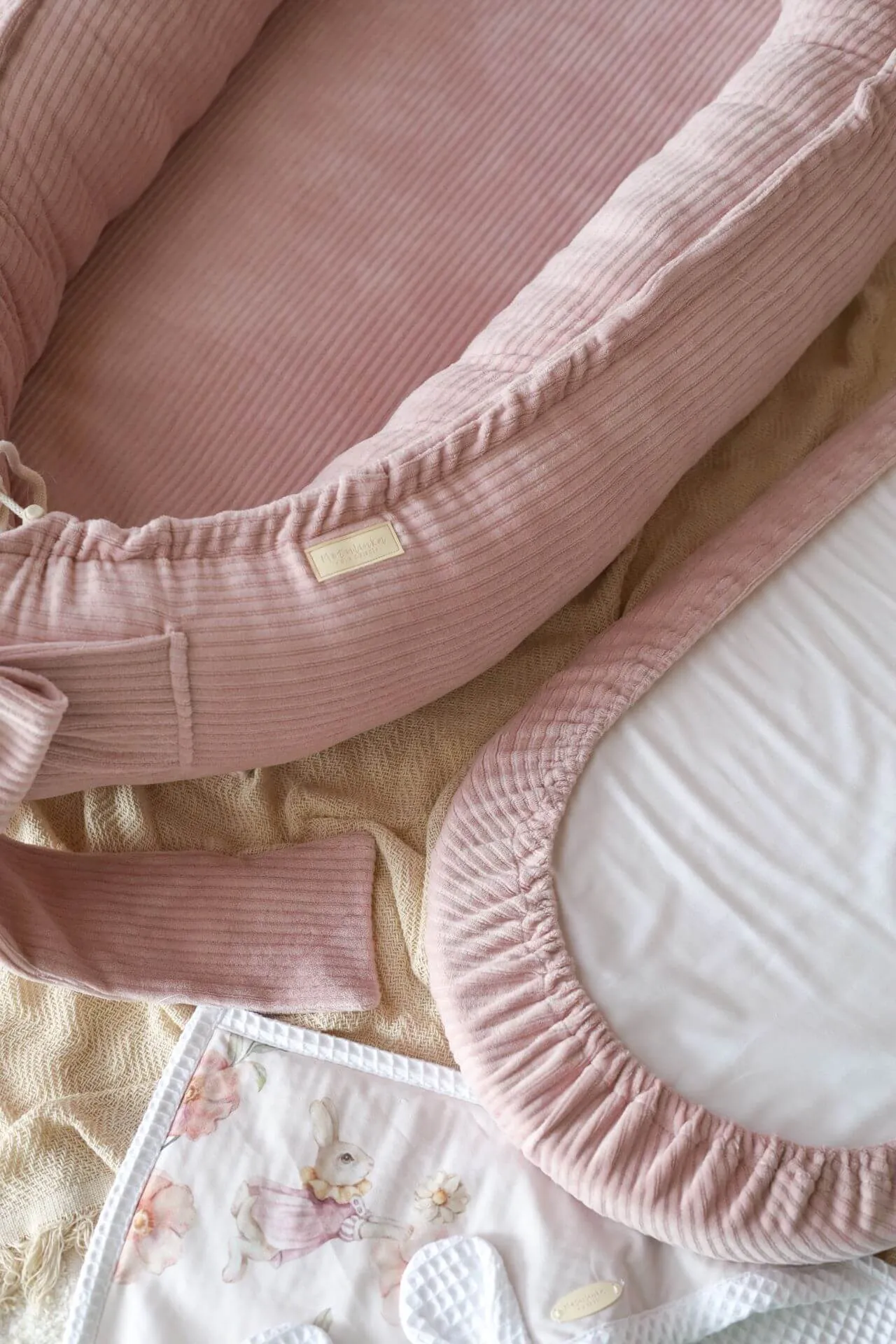 Handmade Soft Corduroy Velour Baby Nest - Powder Pink