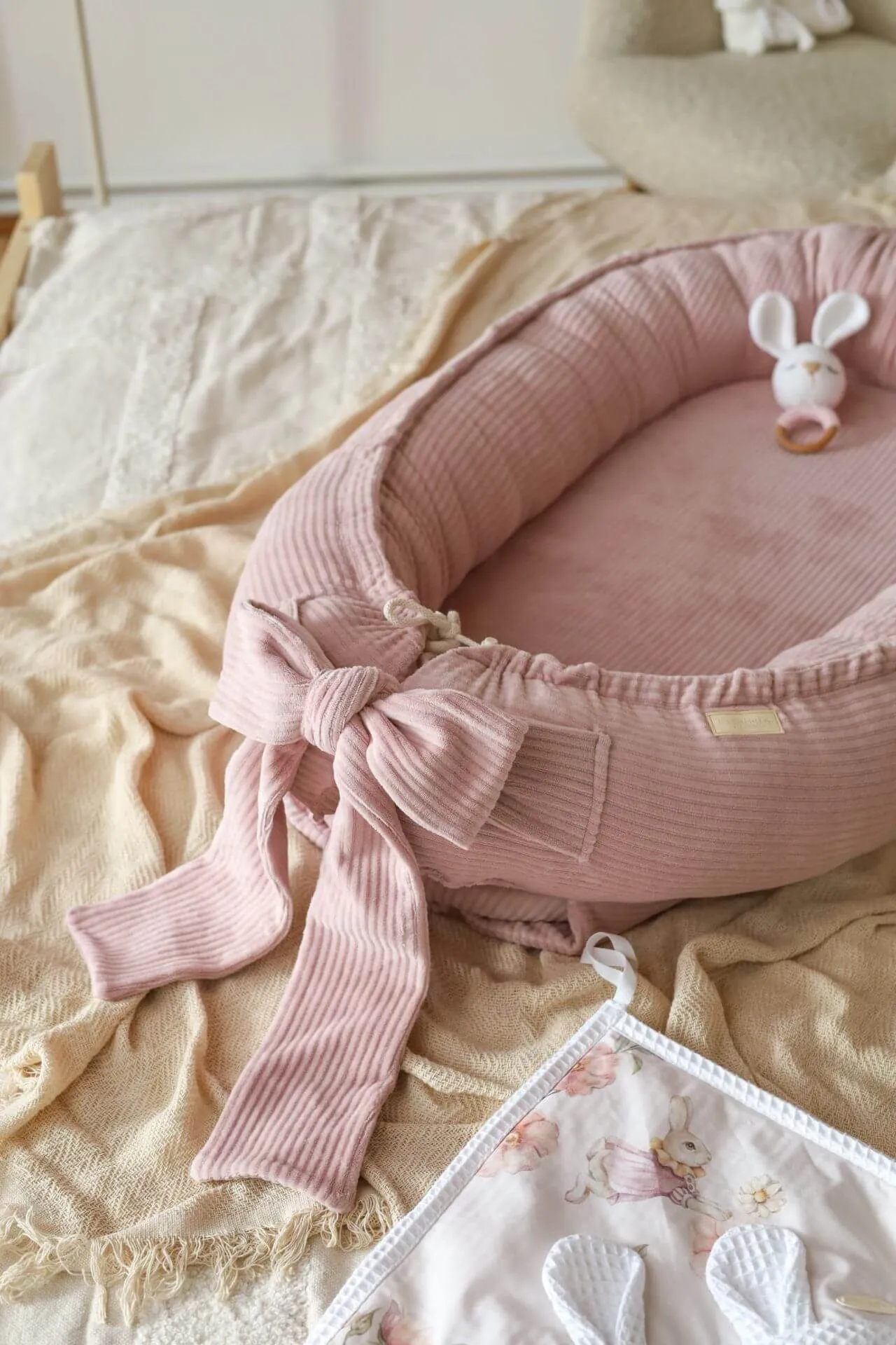 Handmade Soft Corduroy Velour Baby Nest - Powder Pink