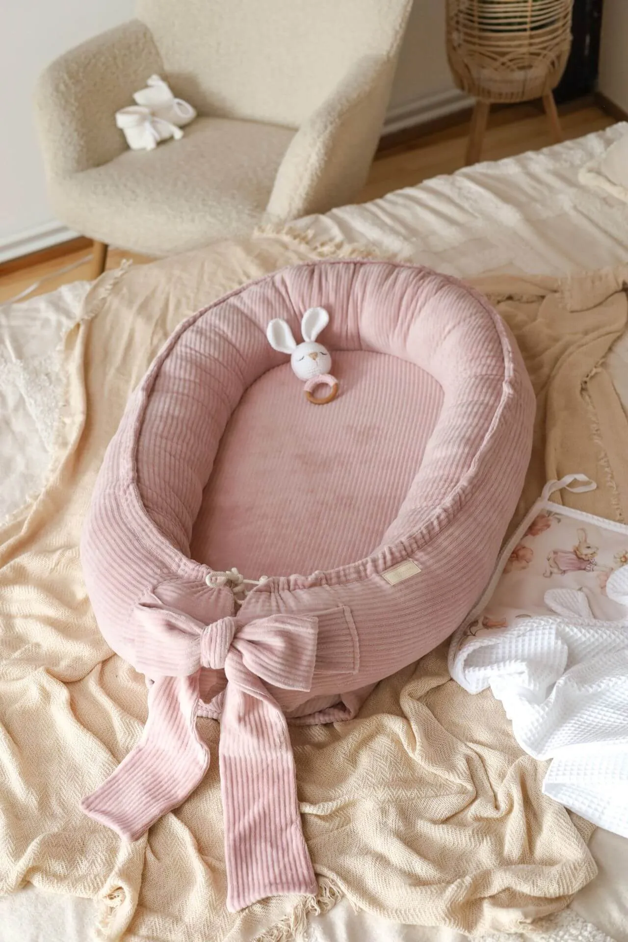 Handmade Soft Corduroy Velour Baby Nest - Powder Pink