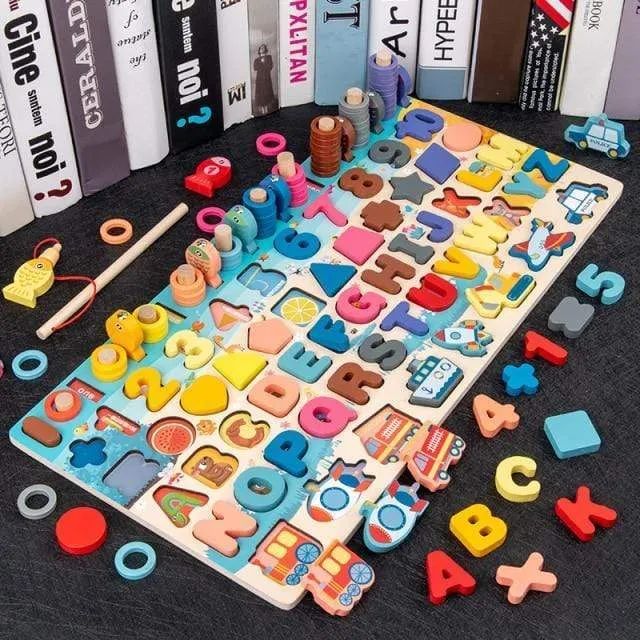 Kids Montessori Math Toys For Toddlers Educational Wooden Puzzle Fishing Toys Count Number Shape Matching Sorter Games Board Toy