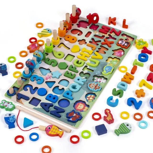 Kids Montessori Math Toys For Toddlers Educational Wooden Puzzle Fishing Toys Count Number Shape Matching Sorter Games Board Toy