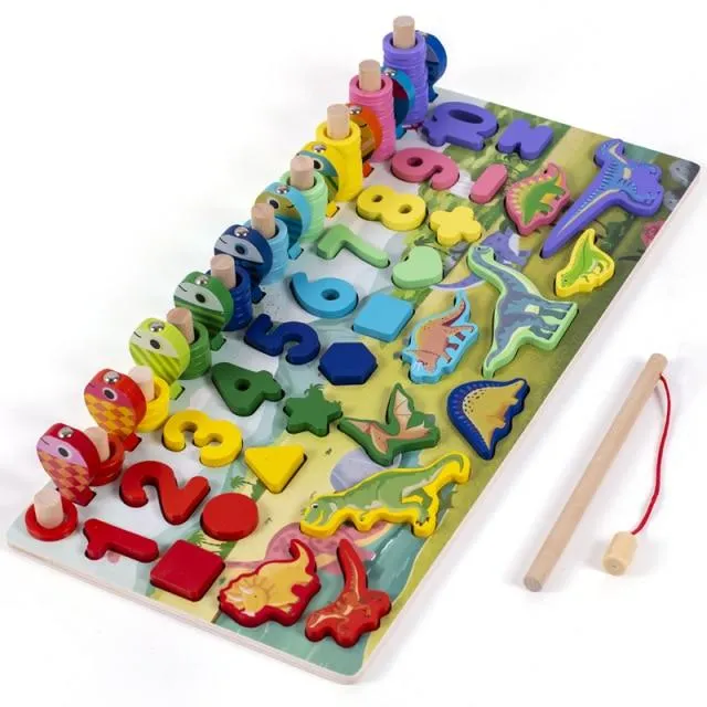 Kids Montessori Math Toys For Toddlers Educational Wooden Puzzle Fishing Toys Count Number Shape Matching Sorter Games Board Toy