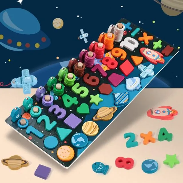 Kids Montessori Math Toys For Toddlers Educational Wooden Puzzle Fishing Toys Count Number Shape Matching Sorter Games Board Toy