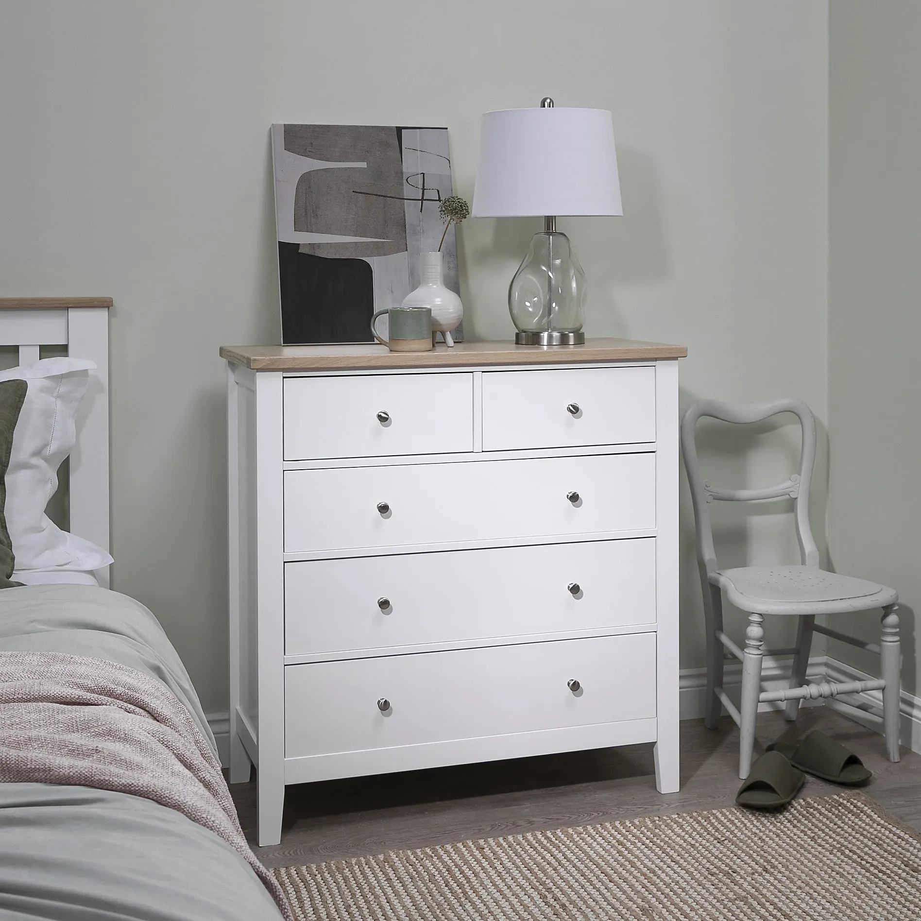 Leines 2 3 Chest of Drawers in White & Oak