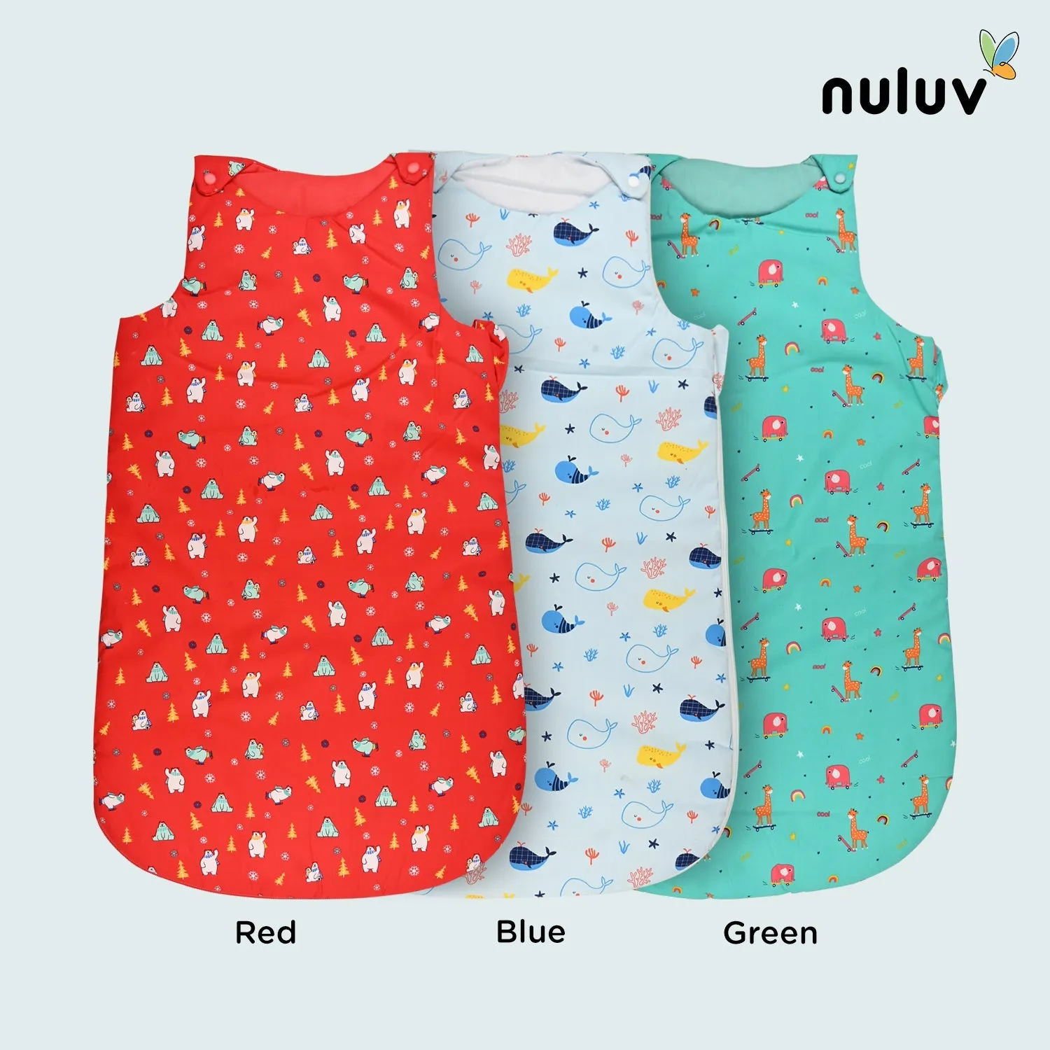 Nuluv Lt Blue Sleeping Bag 100 % Organic Cotton with Antimicrobial Finish