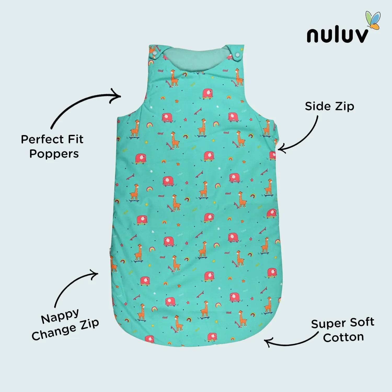 Nuluv Lt Green Sleeping Bag 100 % Organic Cotton with Antimicrobial Finish