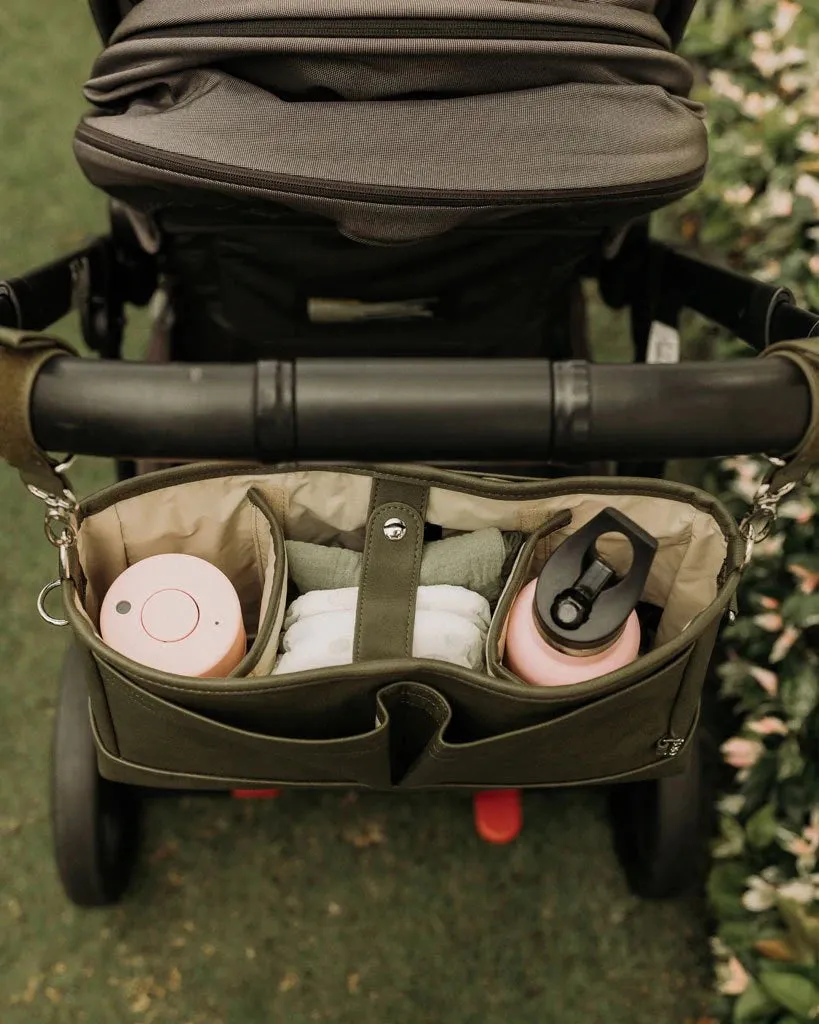 OiOi Signature Pram Caddy - Olive Vegan Leather