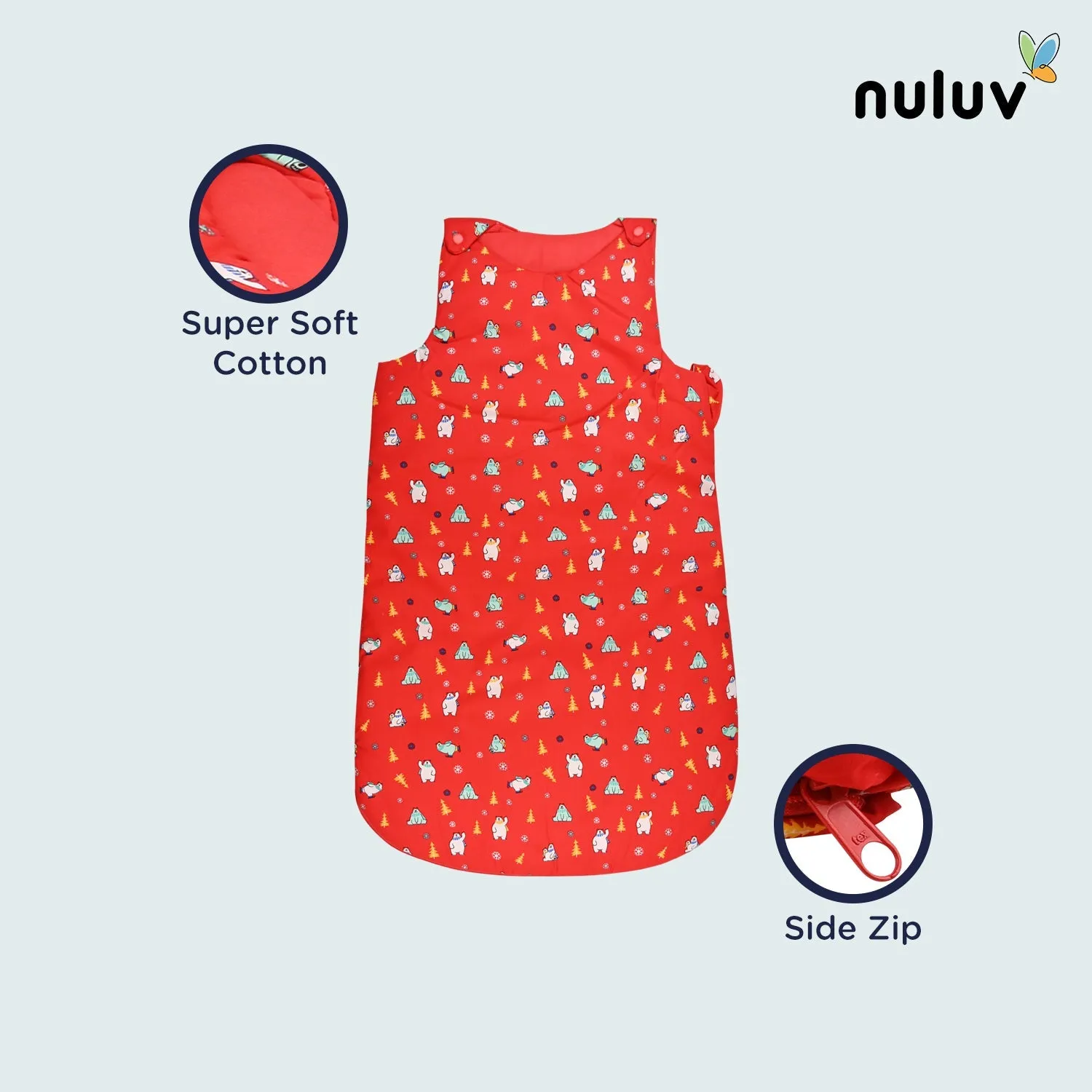 Red Sleeping Bag 100% Organic Cotton with Antimicrobial Finish