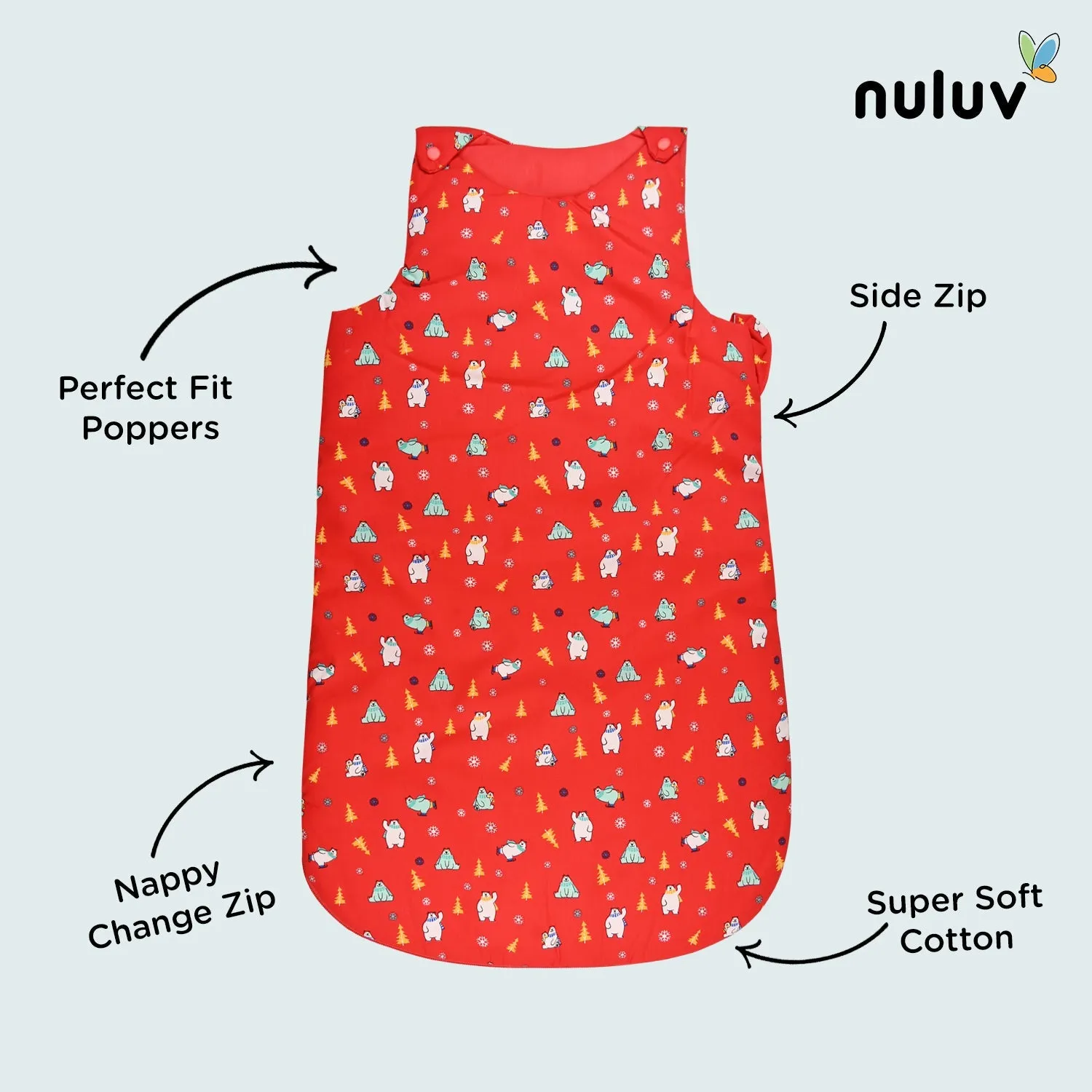 Red Sleeping Bag 100% Organic Cotton with Antimicrobial Finish