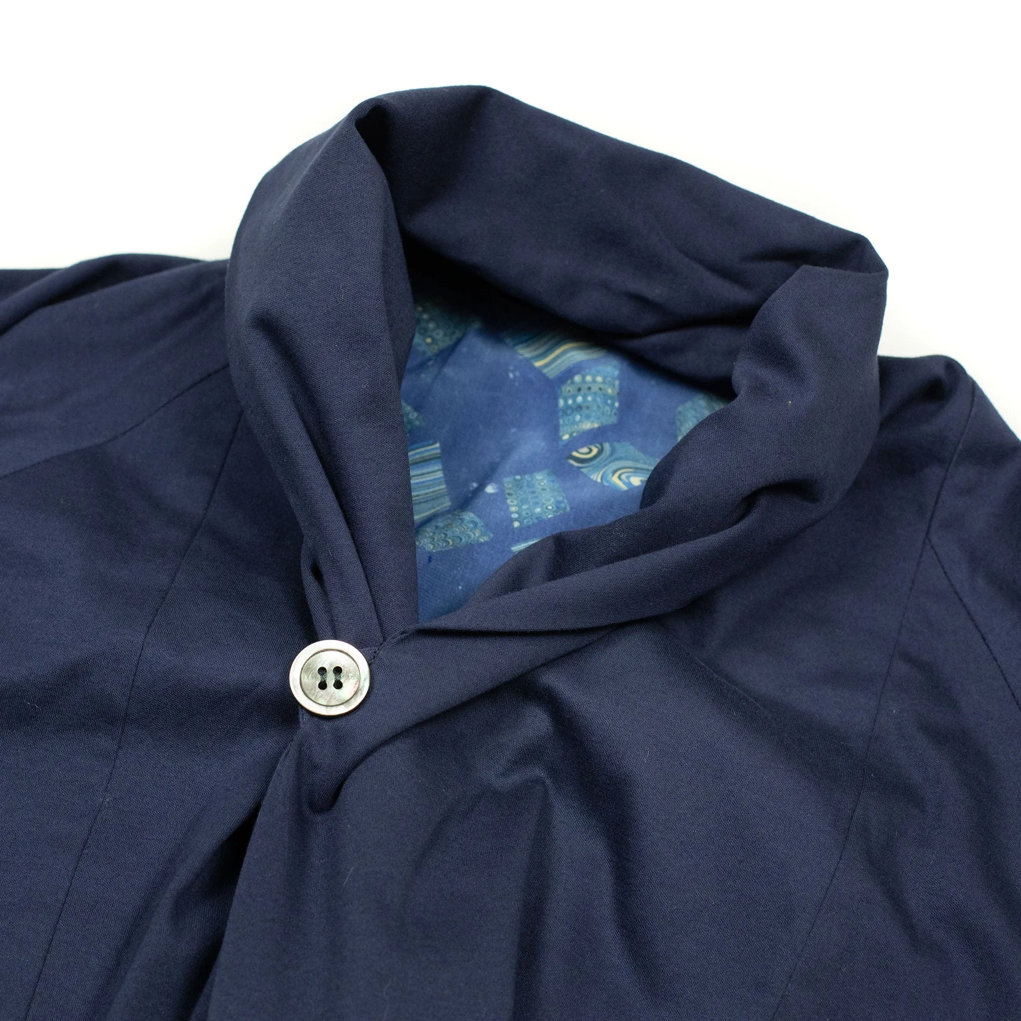 Reversible indigo dyed kimono jacket with marble print