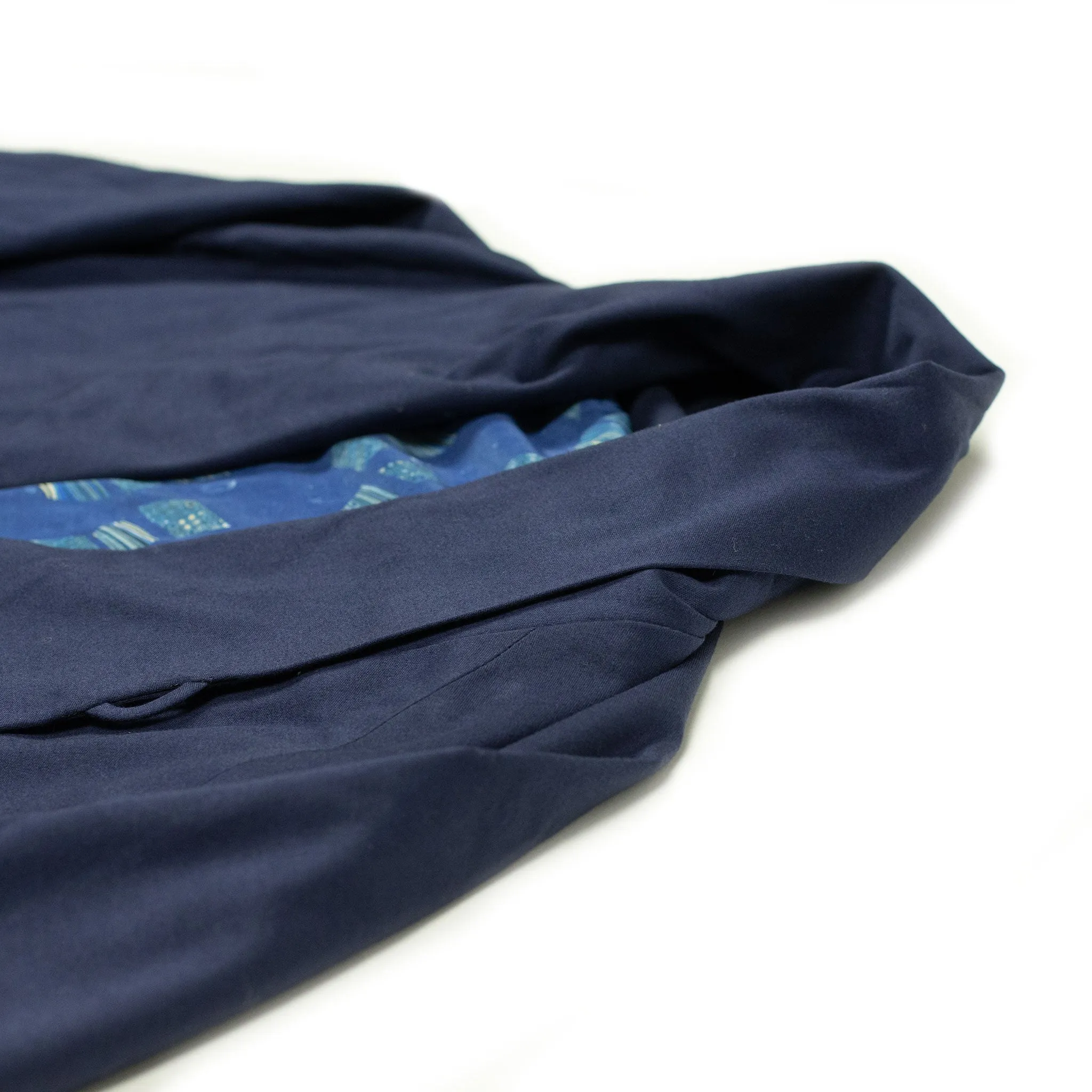 Reversible indigo dyed kimono jacket with marble print