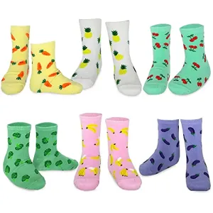 TeeHee Little Girls Cotton Crew Socks 6 Pair Pack (Food Crew)(K2026)