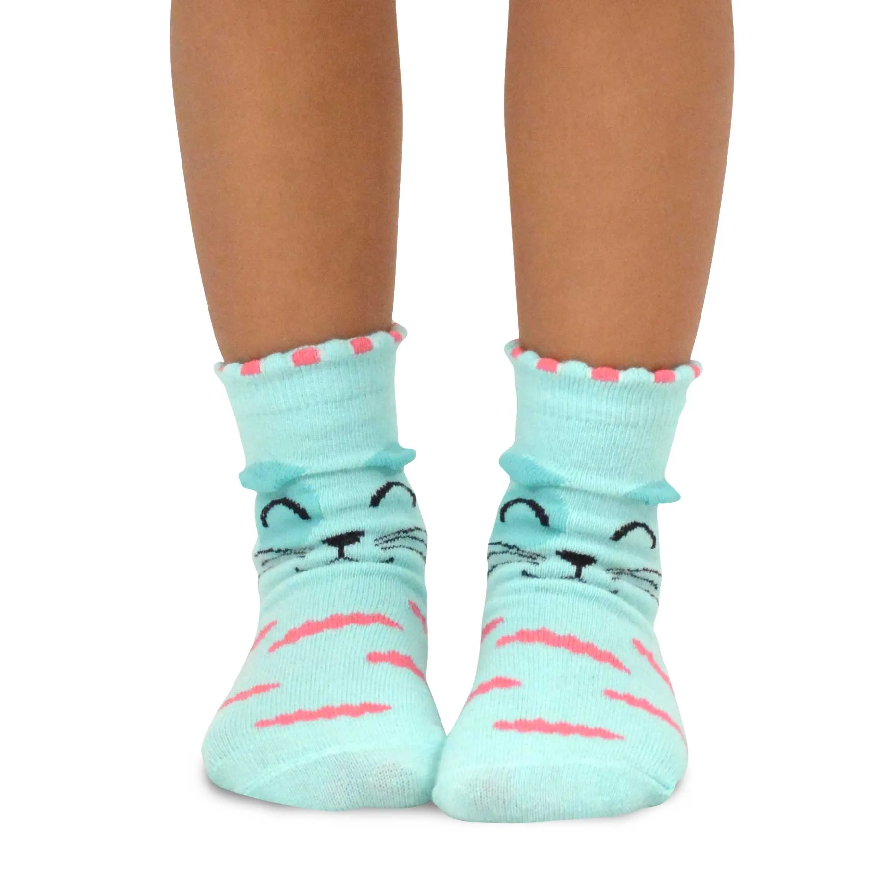 TeeHee Socks Kid's Casual Cotton Short Crew Cat Faces 6-Pack (70925)