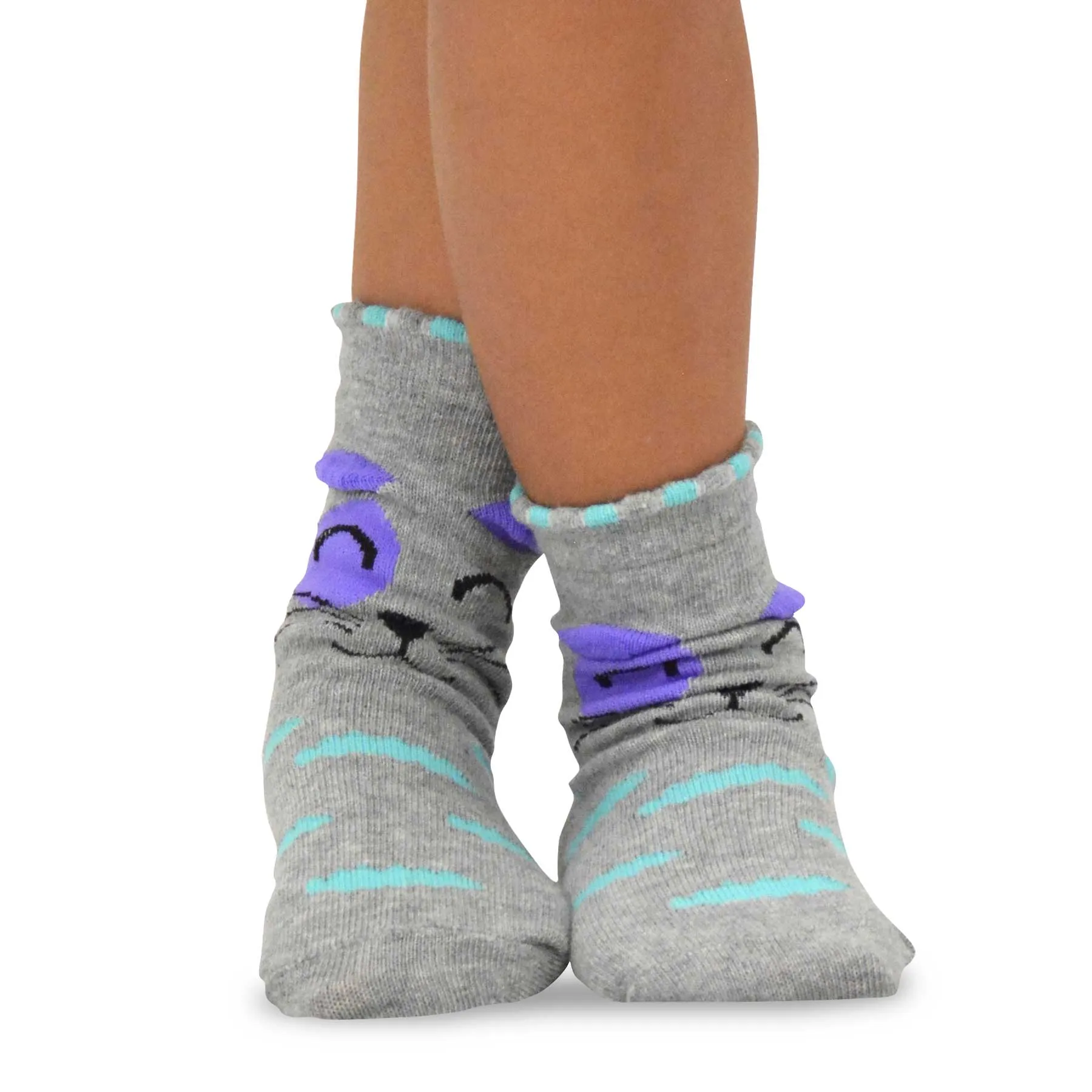 TeeHee Socks Kid's Casual Cotton Short Crew Cat Faces 6-Pack (70925)