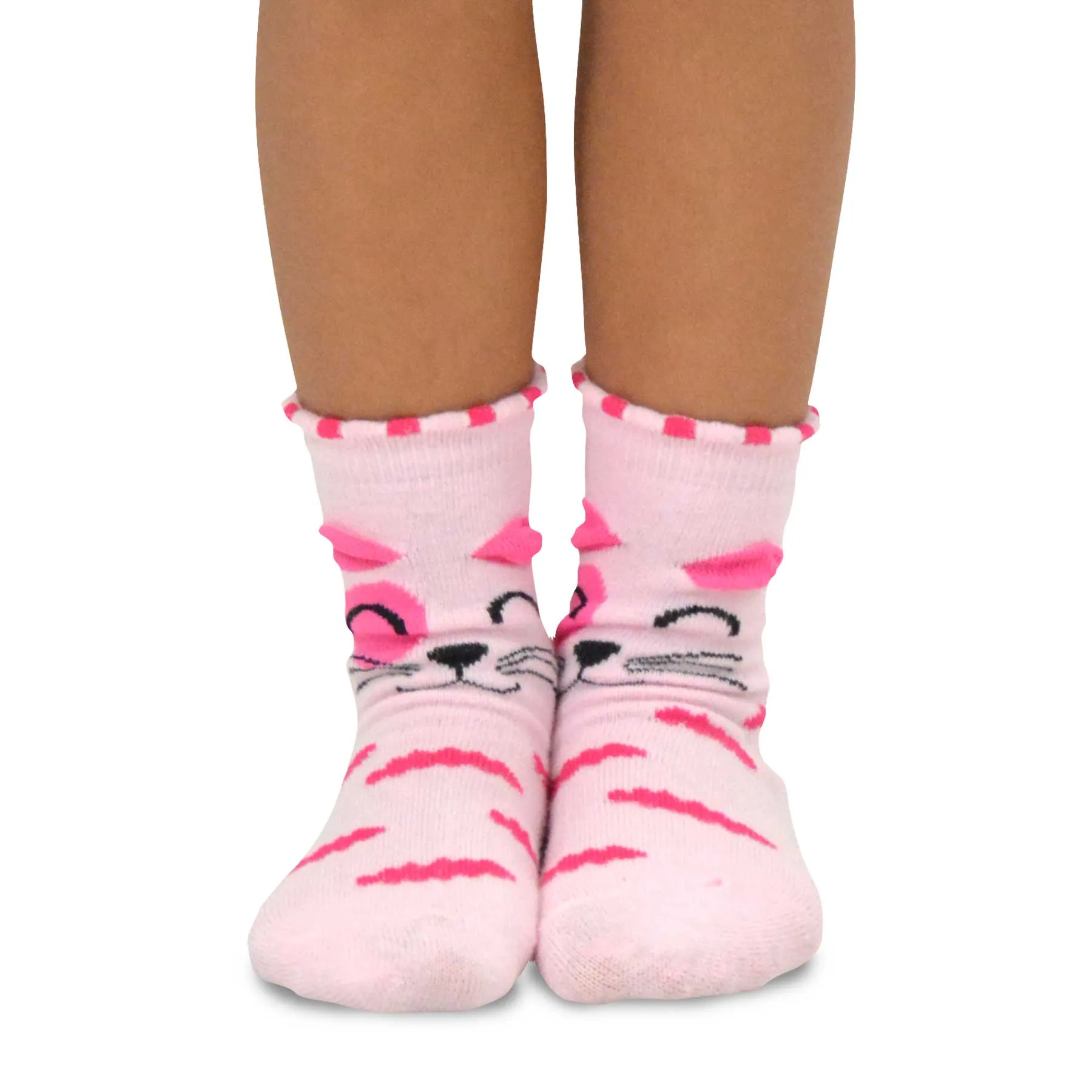 TeeHee Socks Kid's Casual Cotton Short Crew Cat Faces 6-Pack (70925)