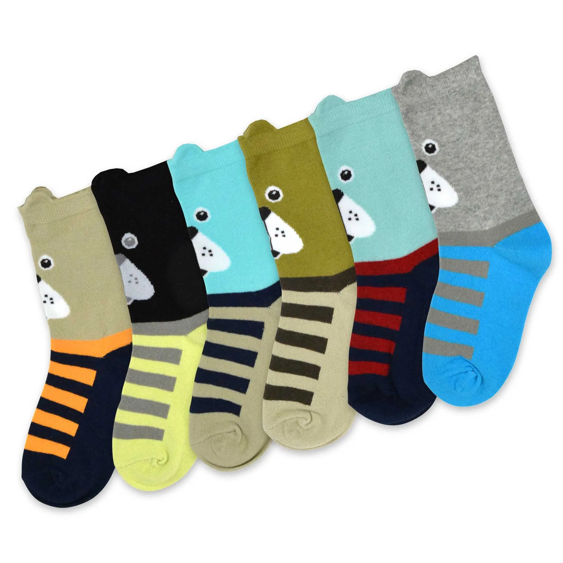 TeeHee Socks Kid's Casual Cotton Short Crew Dog Face 6-Pack (70930)