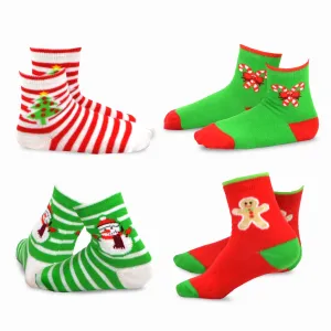 TeeHee Socks Kid's Christmas Cotton Short Crew Assorted 4-Pack (11313)