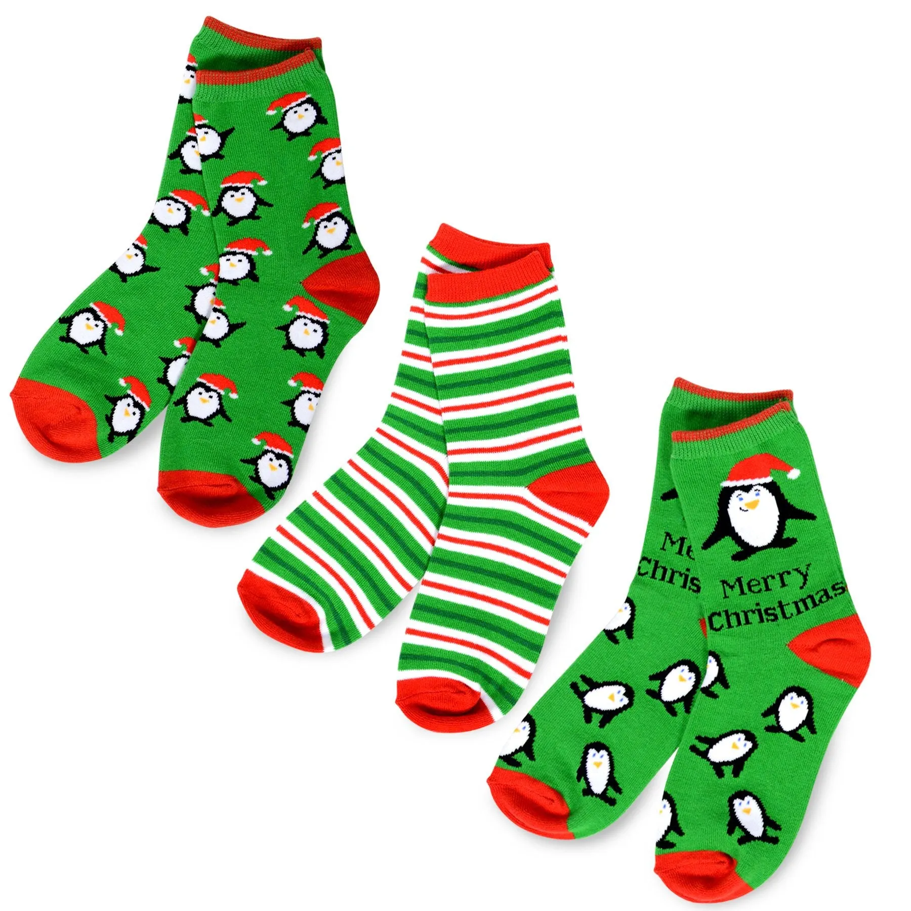 TeeHee Socks Kid's Christmas Cotton Short Crew Penguin Stripe 3-Pack (70872)