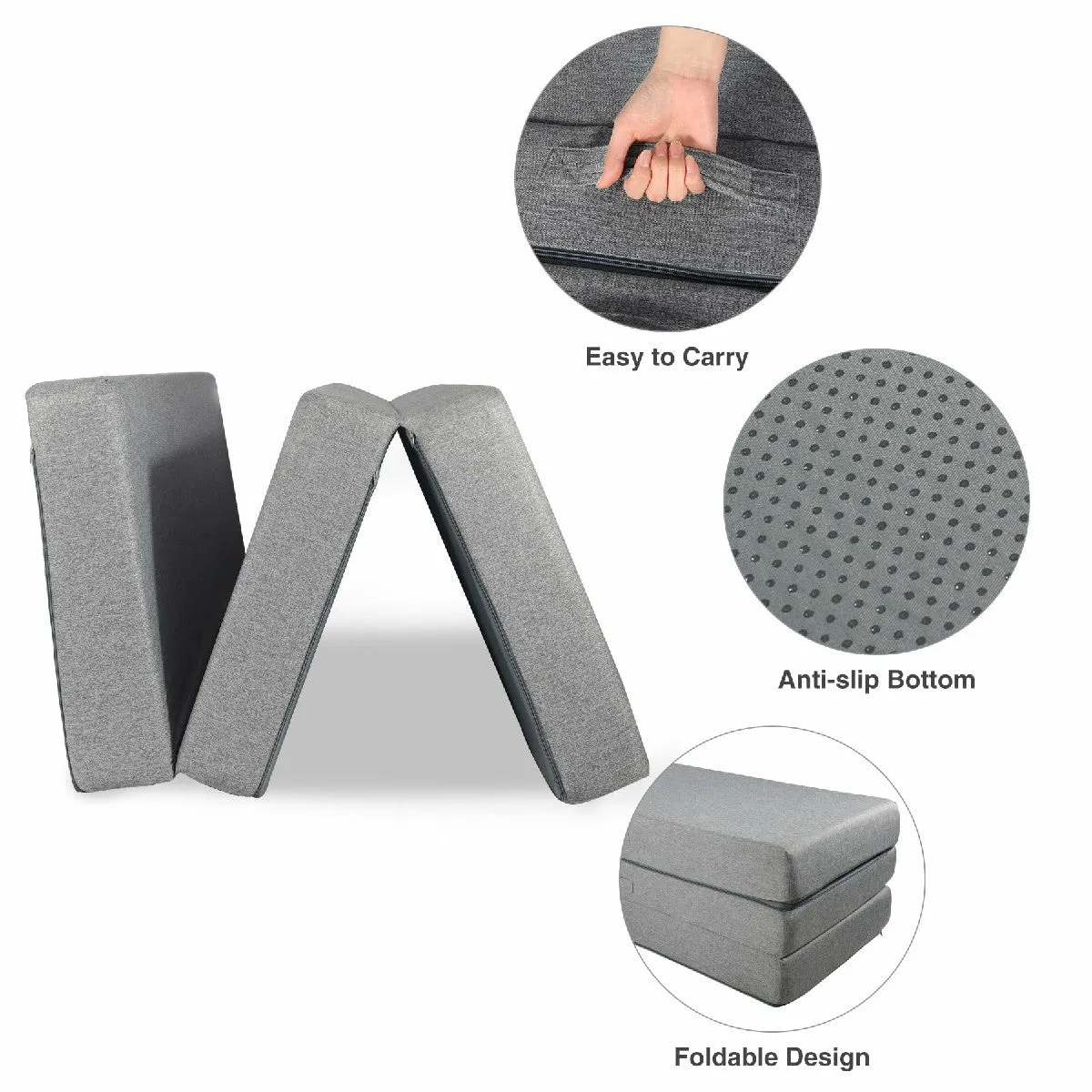 Tri-Fold Foam Folding Mattress and Sofa Bed