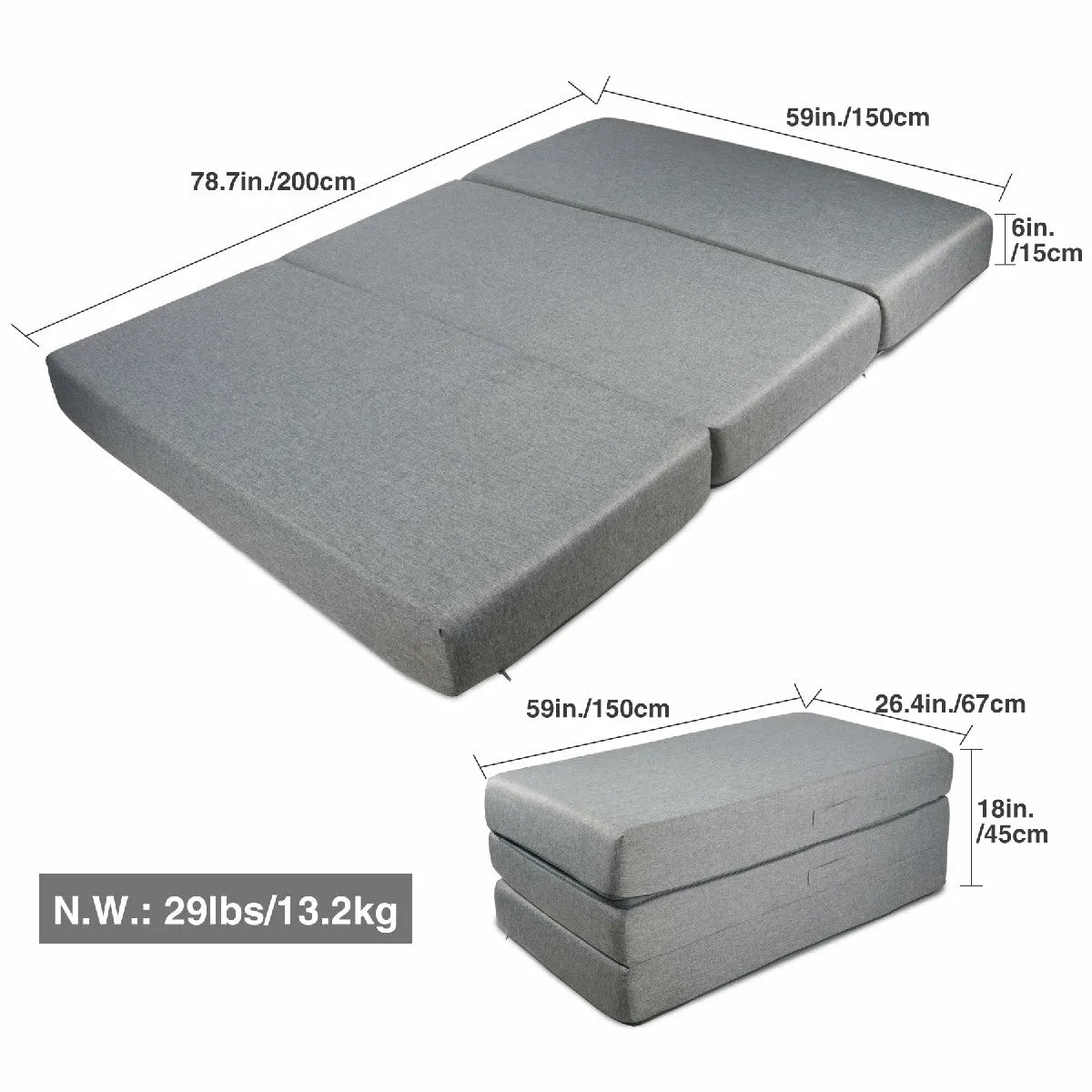 Tri-Fold Foam Folding Mattress and Sofa Bed